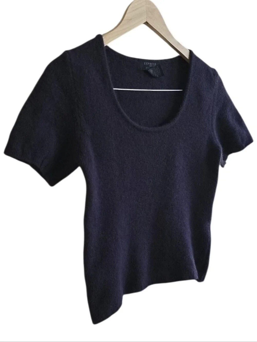 Express Deep Purple Wool & Angora Hair Blend Short Sleeve Sweater. Size Small